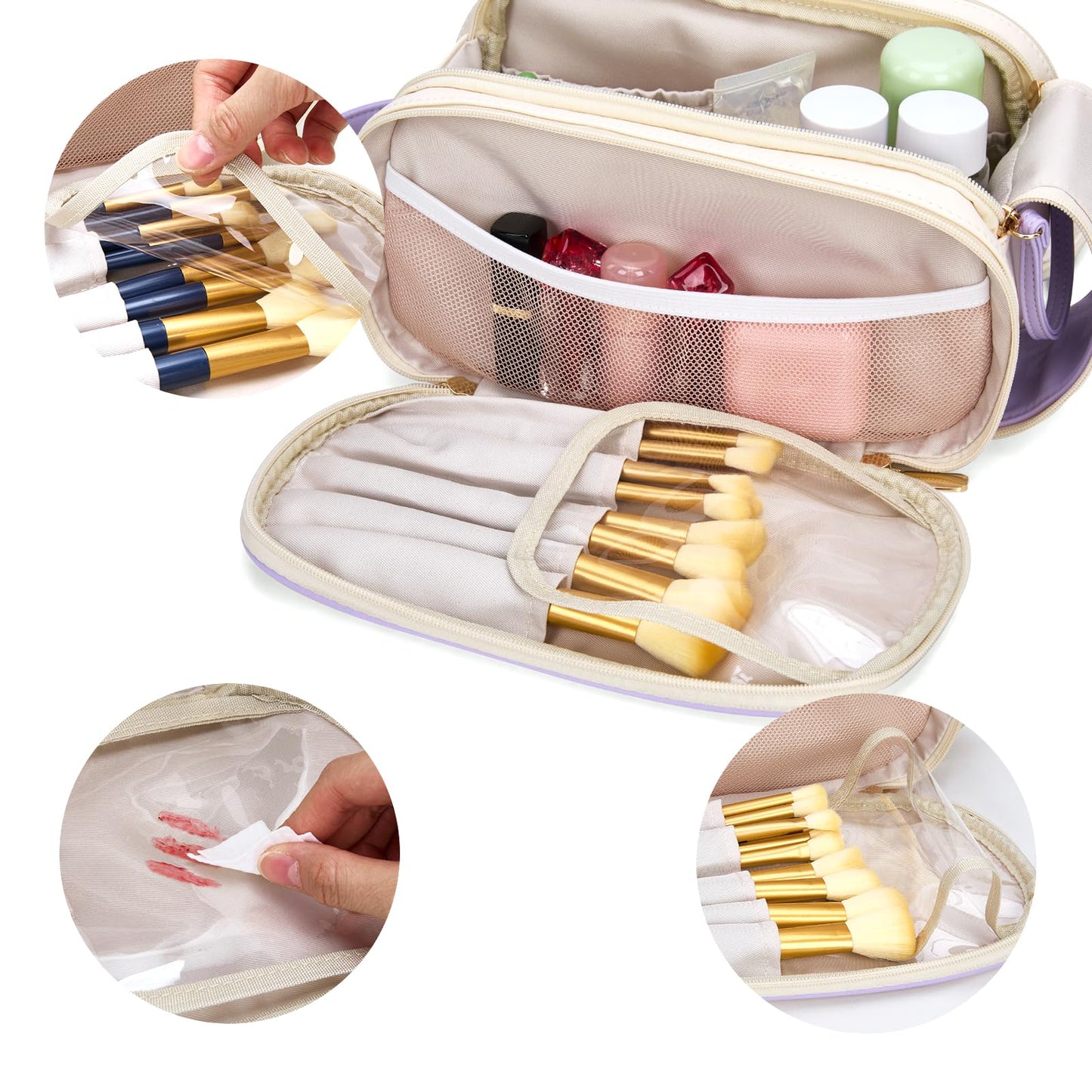 Montana West X Wrangler Large Makeup Bag Travel Toiletry Bag Portable Cosmetic Bag Make Up Organizer with Divider and Handle for Women WG393-9002BG-PP