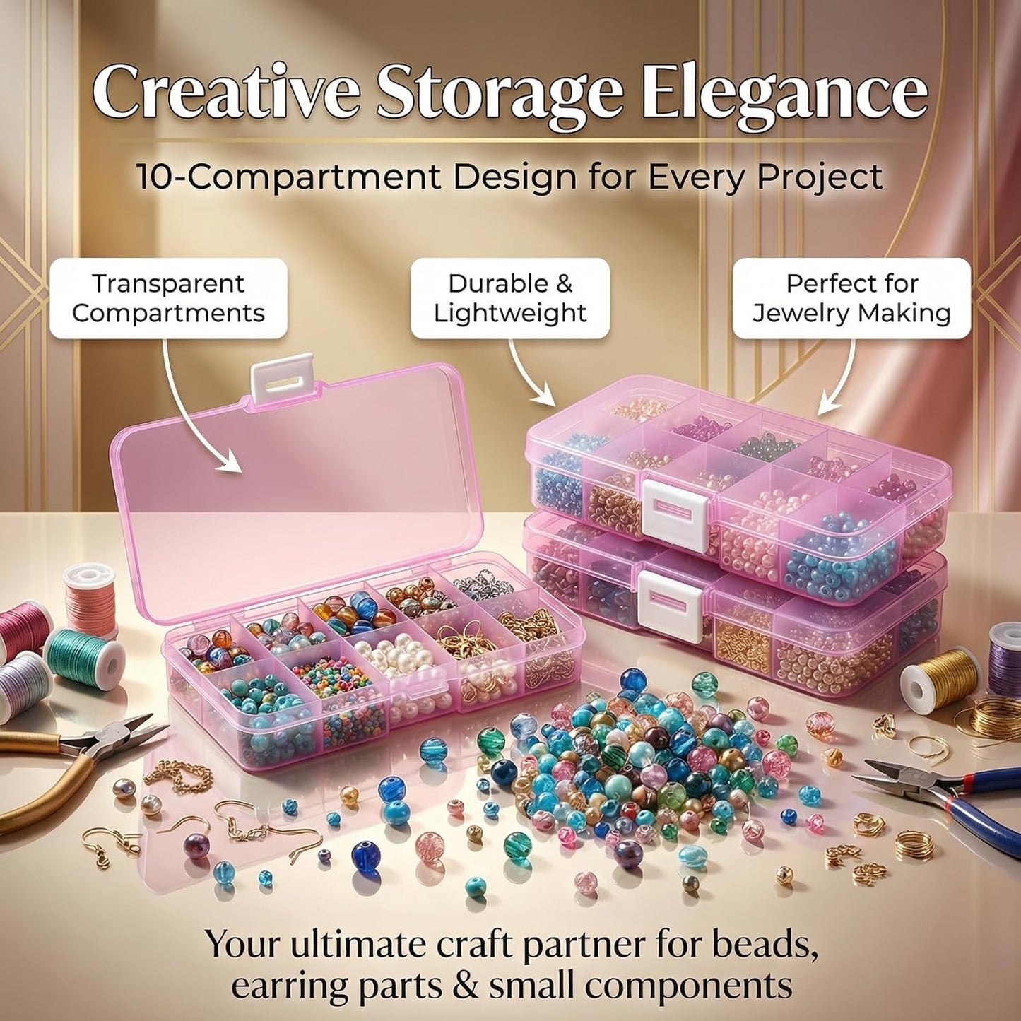Stackable Storage Box Set - 15-Grid Desktop Organizer for Crafts, Hardware & Small Parts | Large Capacity