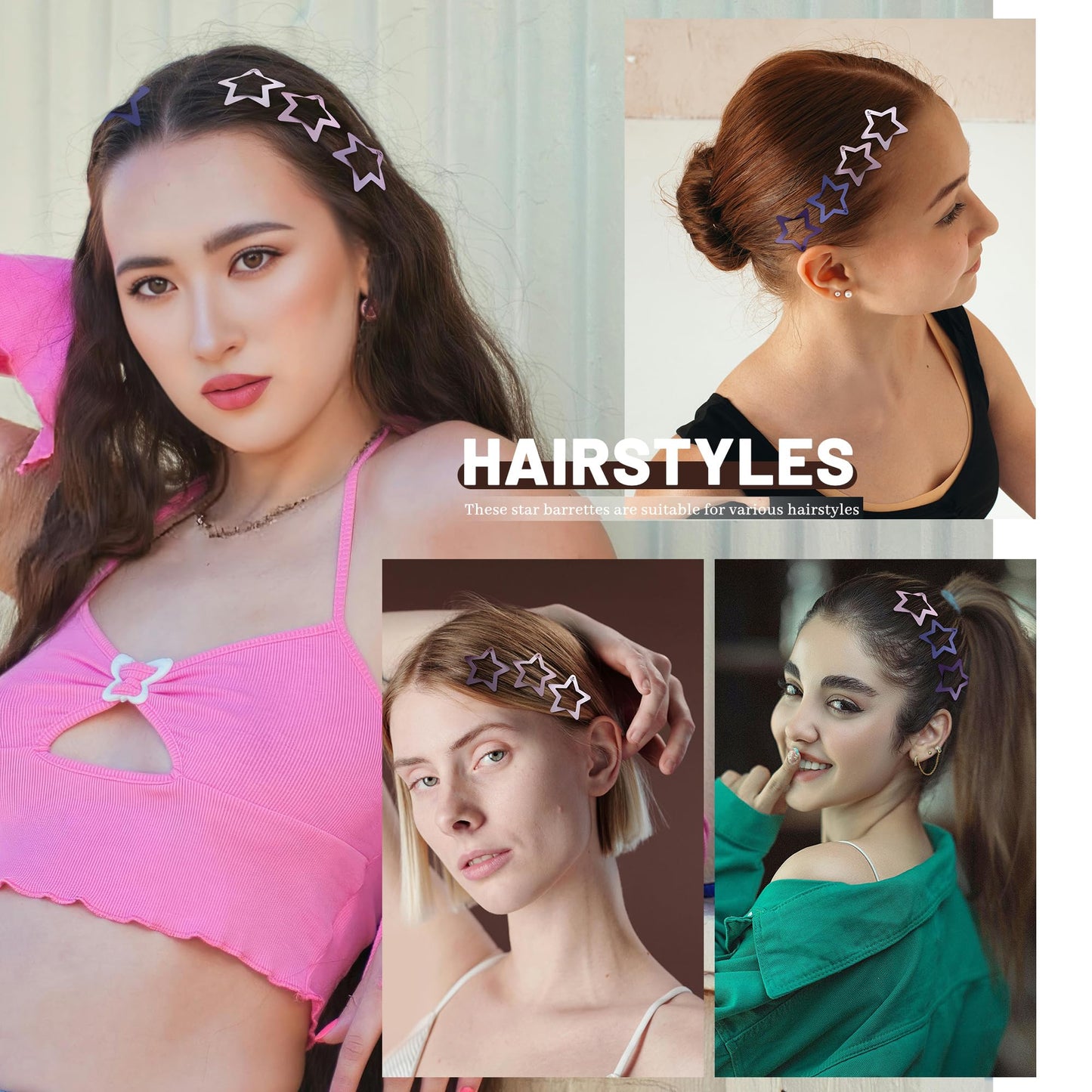 Cptots 30 Pcs Metal Star Hair Clips 2000s Y2K Snap Barrettes 1.25 In Non Slip Star Hair Accessories for Women,Matte Multiple Purple