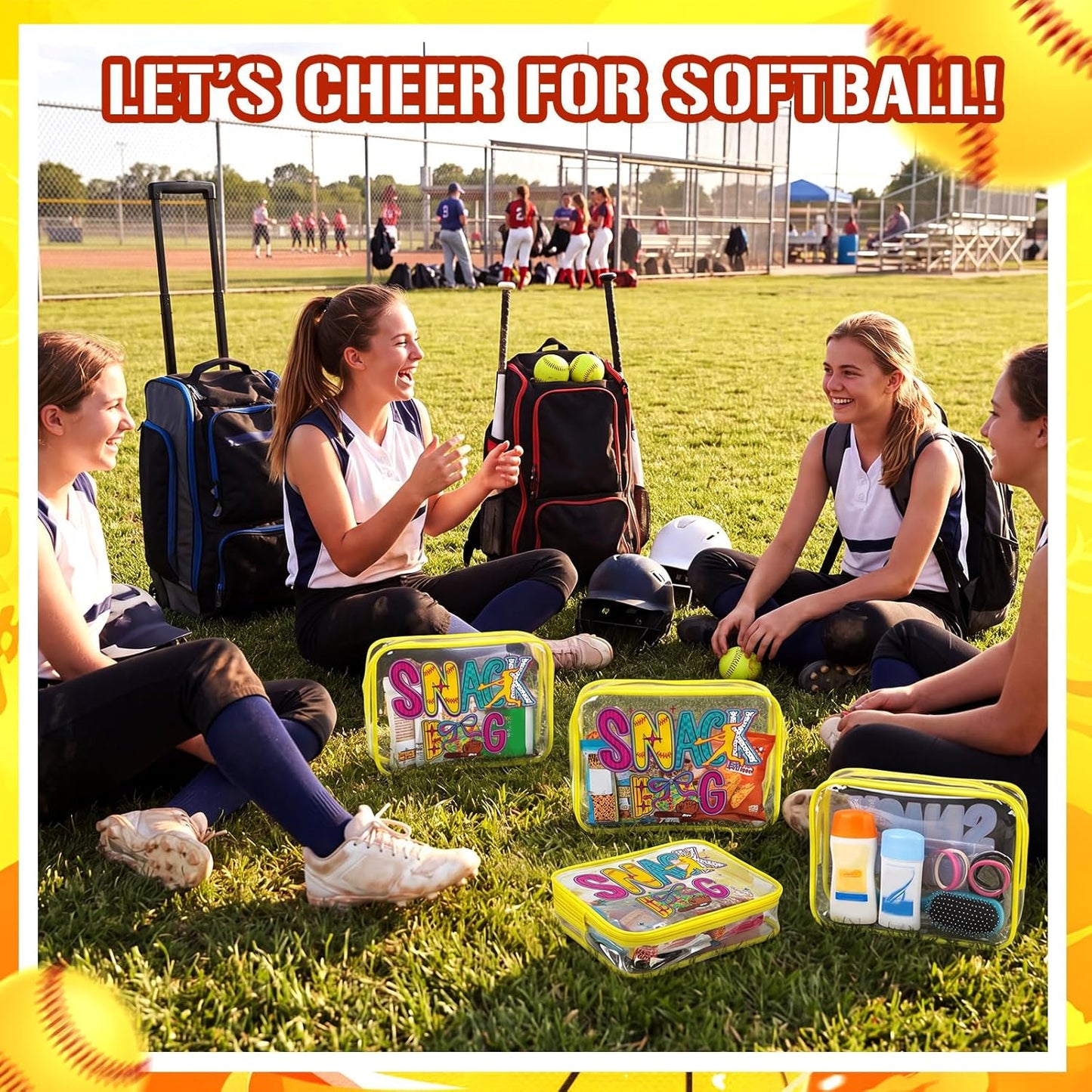 Softball Party Favors - 12 Pack Vivid Snack Bags for Girls | Clear PVC Cosmetic Case, 7.09 x 4.72 x 2.36''