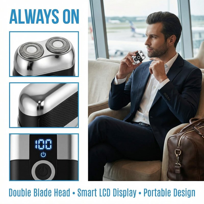 Electric Shaver for Men, 2026 New Painless Portable Dual Head Pocket Travel Electric Shavers, Waterproof Wet Dry Cordless Electric Razor
