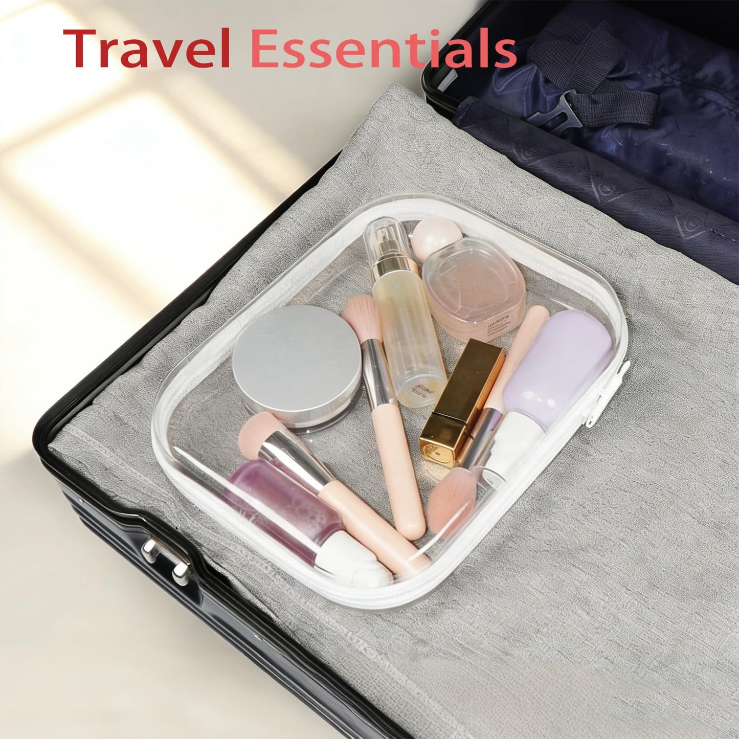 3PCS Clear Hard Shell Zipper Case,Zipper Pouches Hard Shell,Clear Toiletry Bag,Travel Makeup Bag Organizer,Toy Storage Containers,Hard Shell Plastic Case,Portable Transparent Diaper Organizers(White)