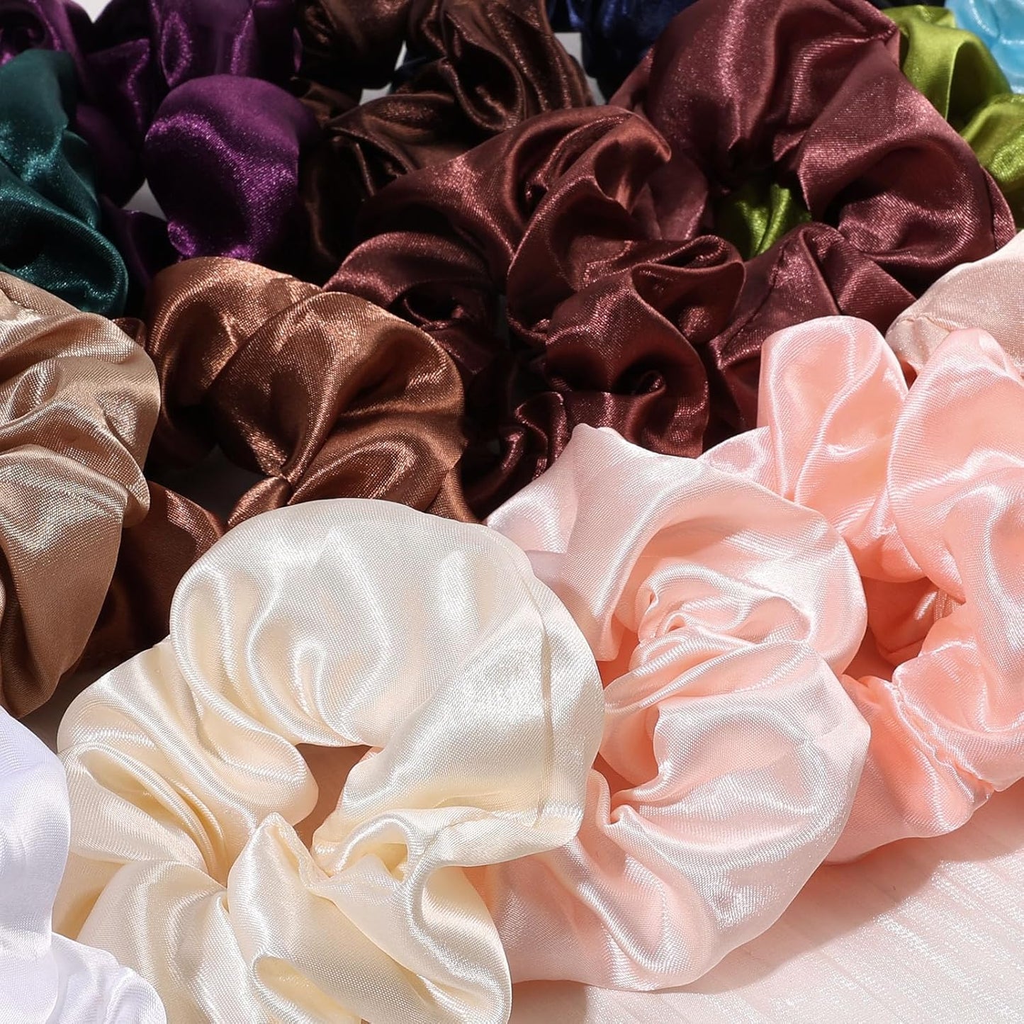 Satin Scrunchies for Women - Soft Silk Hair Ties & Elastic Ponytail Holders | 20 Pcs Dark Color Set
