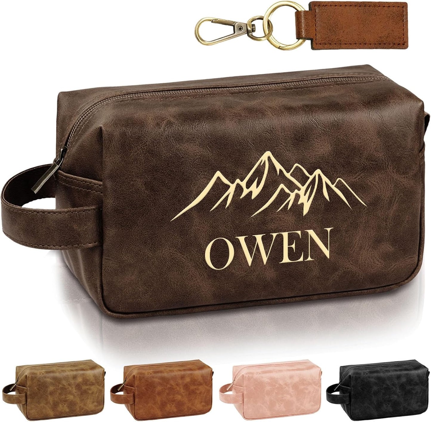 Personalized Leather Toiletry Bag - Custom Travel Shaving Kit for Men | Unique Gift for Husband, Dad, Boyfriend (Yellow Brown)