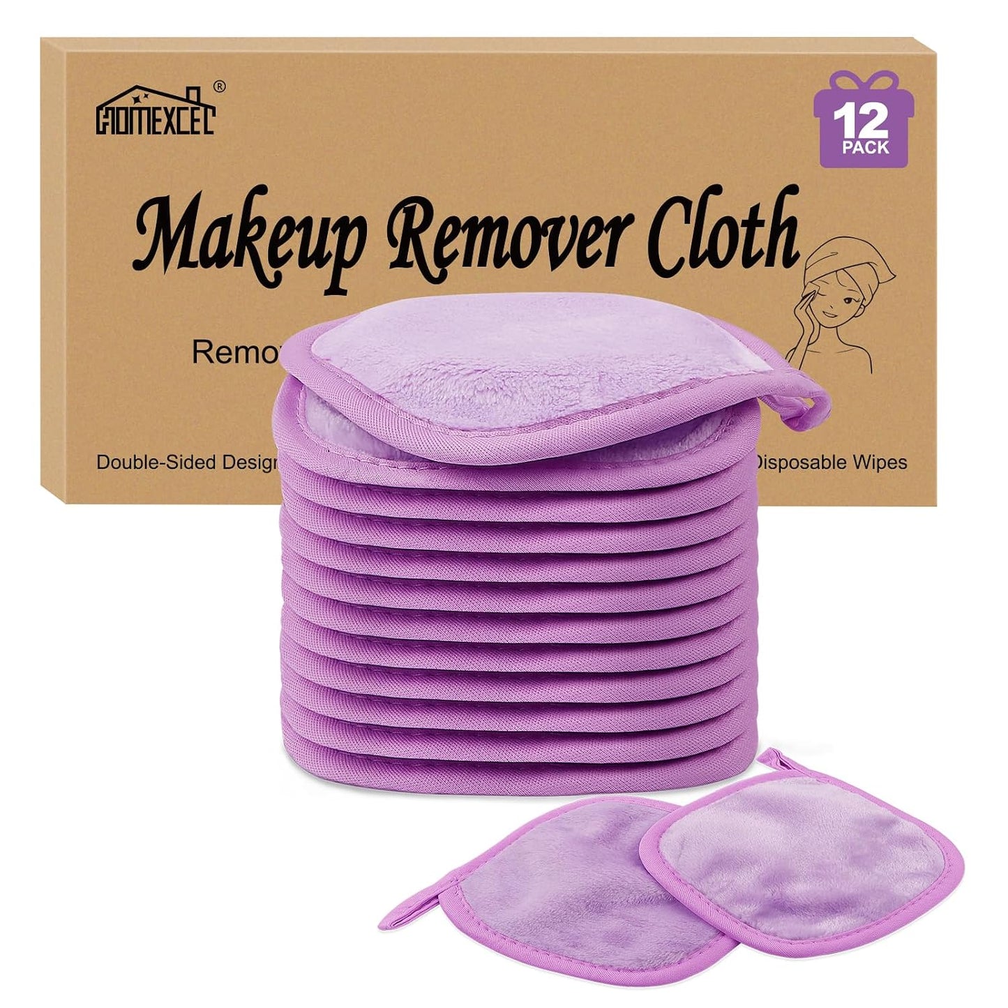 Makeup Remover Cloths - 12 Pack Reusable Ultra Soft Facial Cleansing Pads | 5x5 In, Grey