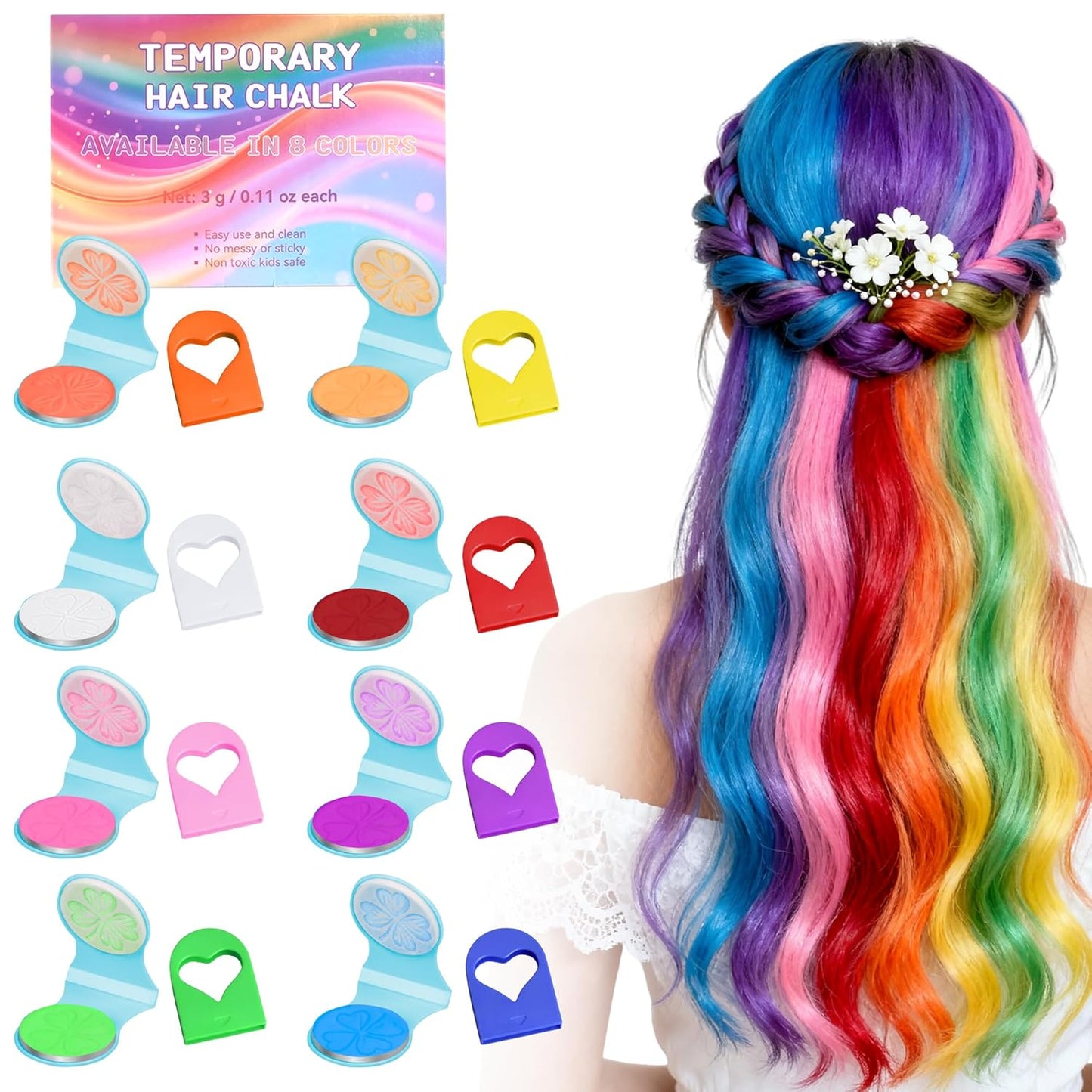 Temporary Hair Chalk - UV Glow Neon Hair Dye Kit for Women | 10 Washable Colors for Parties & Cosplay