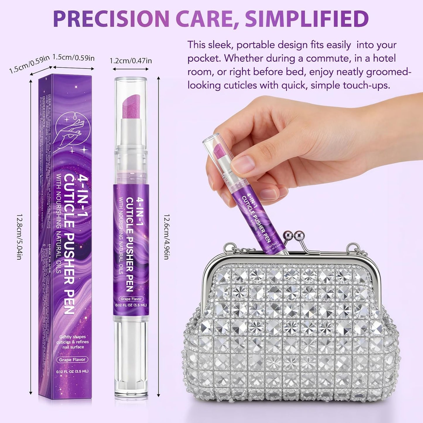 Cuticle Care Pen - 4-in-1 Nail Grooming Tool with Quartz Pusher & Buffer | Portable Manicure Solution