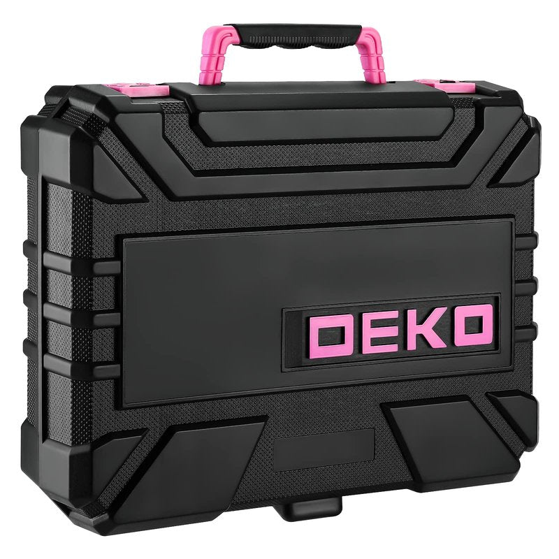 DEKOPRO Drill Set, Home Tool Set with 8V Pink Cordless Drill, Hand Tool Kit for Women, 126 pcs
