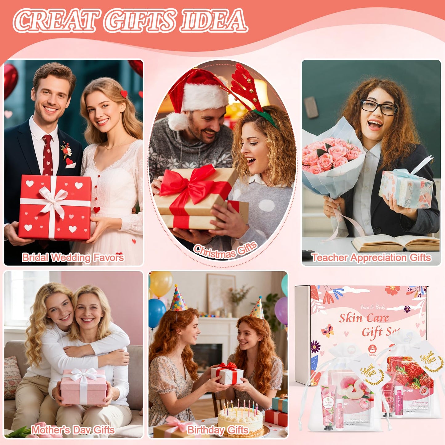 12 Sets Bulk Gifts for Women, Face Masks Skincare Hand Cream Lip Balm Spa Set with Thank You Card Organza Bag for Bridal Wedding Birthday Party Favors Nurse Teacher Appreciation Gifts Mothers Day Gift