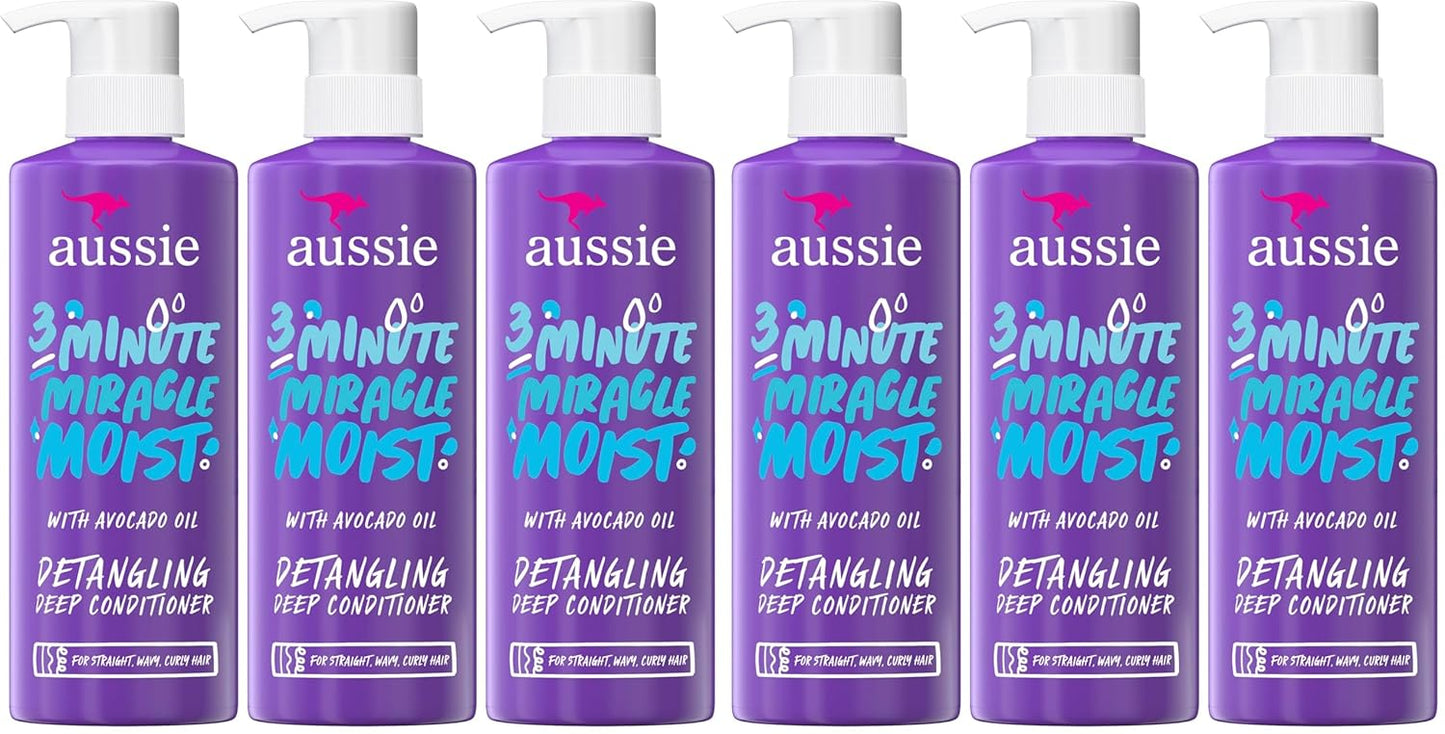 Aussie 3 Minute Miracle Moist Deep Conditioner - Nourishing Avocado & Jojoba Oil | 16 Fl Oz Each, Triple Pack