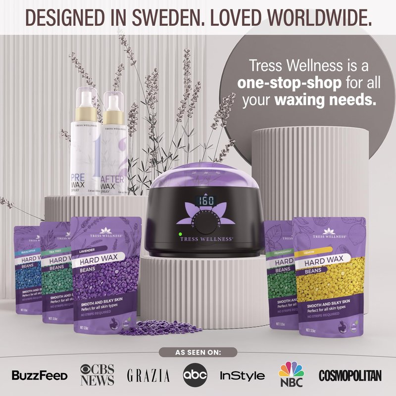 Tress Wellness Award Winning Waxing Kit for Sensitive Skin, Safe for Face & Skin, Easy to Use, At-Home Kit for Face, Bikini, Brazilian & Full Body - Digital Display, Watercolor White