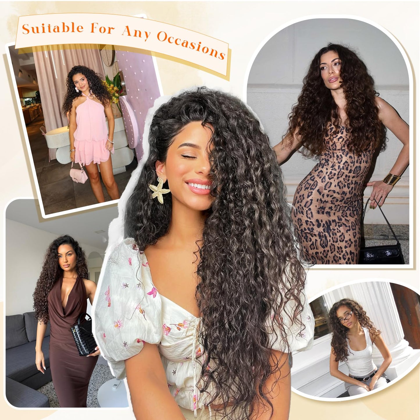 Vigorous Curly Clip In Hair Extensions,4PCS 20 inch Thick Curly Hair Extensions Lace Weft Clip Ins Invisible Natural Synthetic Hairpieces for Women,Black
