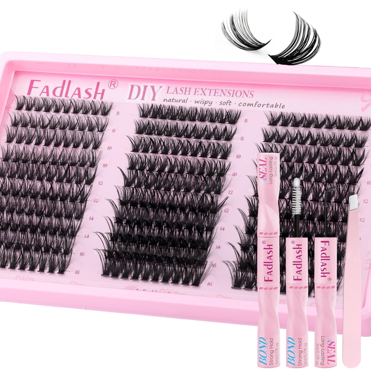 FADLASH Lash Clusters Kit 40D+50D+60D Natural Wispy Eyelash Clusters Kit