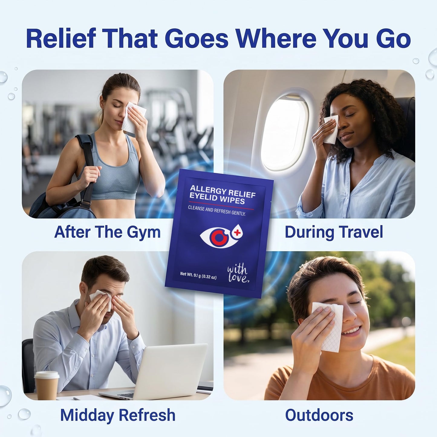 Allergy Eye Wipes for Dry Itchy Red Eyes 30 Count | Drug Free Eye Wipes for Pollen Pets & Seasonal Allergies | Hyaluronic Acid, Chamomile & Aloe | Individually Wrapped Sensitive Eye Cleansing Wipe