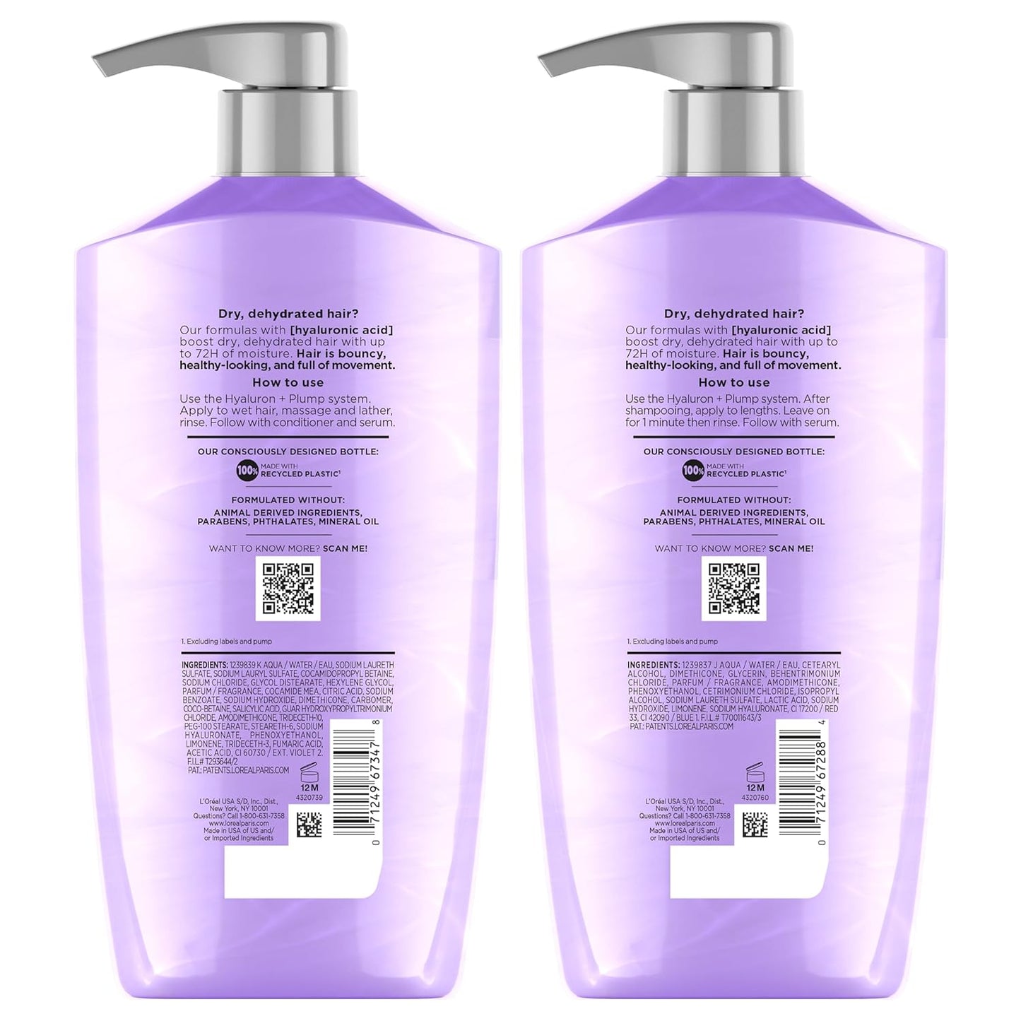 L'Oreal Paris Elvive Hyaluron Plump Shampoo & Conditioner Set - Hydrating Care for Dehydrated Hair | 2-Piece Kit