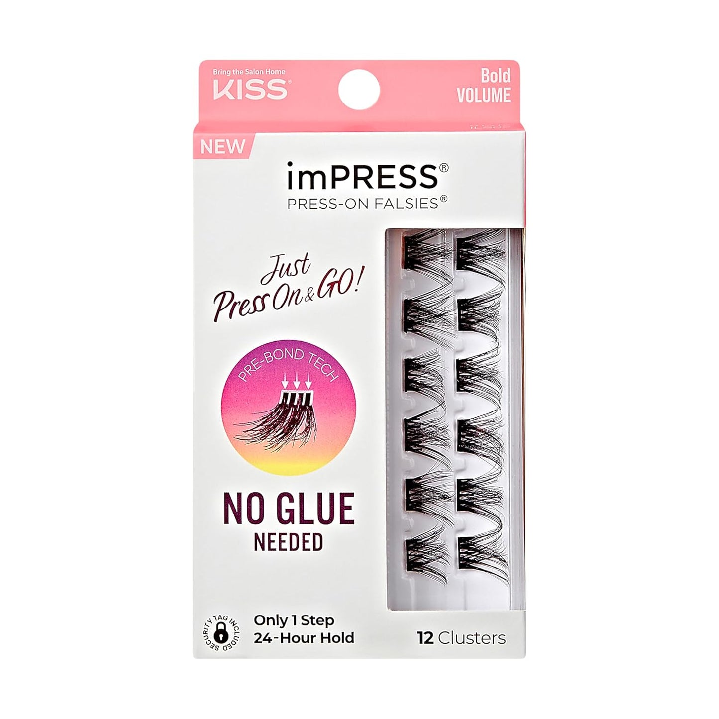 Impress Falsies Press-On Eyelashes - Natural Volume, No Glue Needed | 12mm-14mm Black Lash Clusters