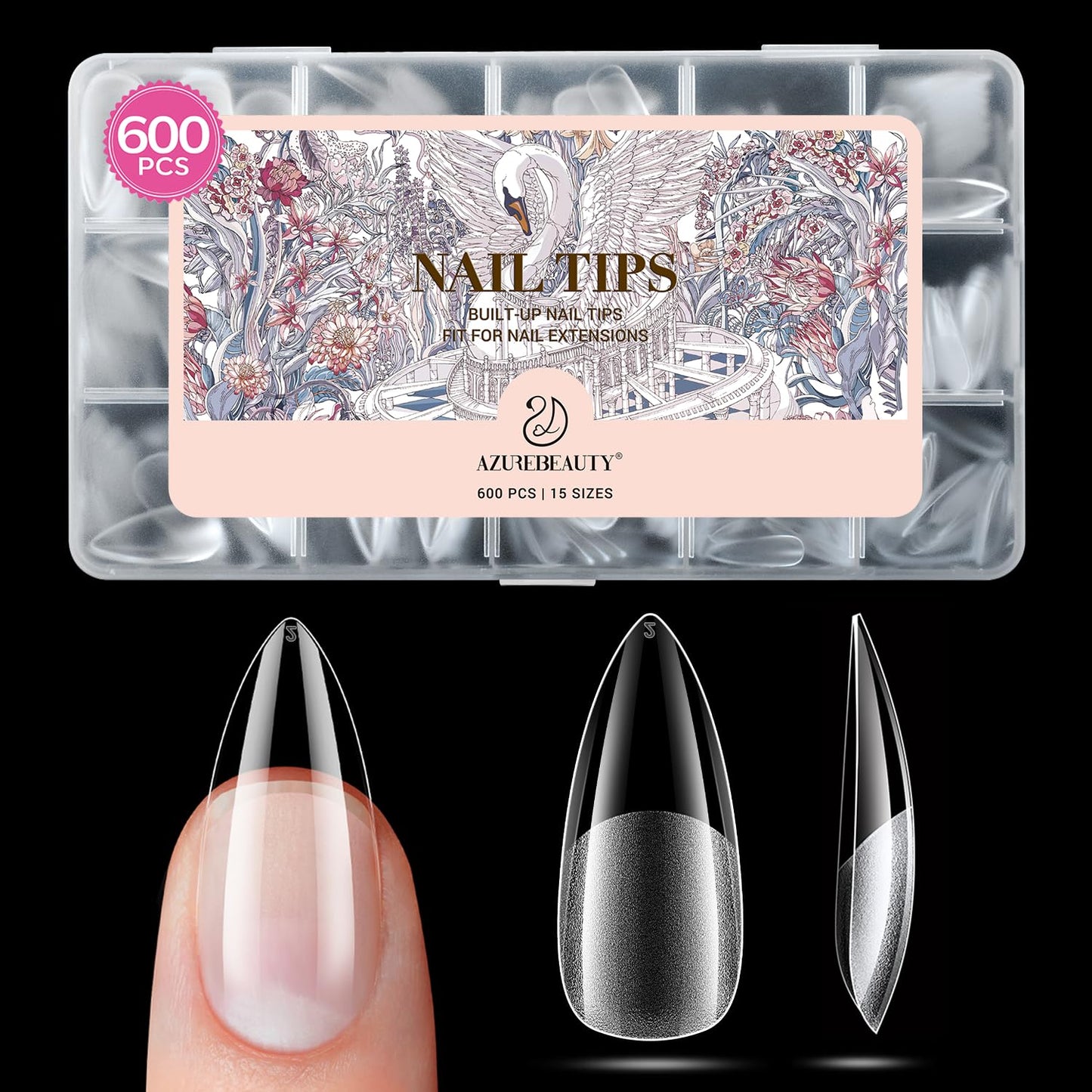 Medium Almond Nail Tips - 600pcs Pre-Etched Soft Gel Acrylic False Nails | Half Matte Full Cover for DIY Manicure
