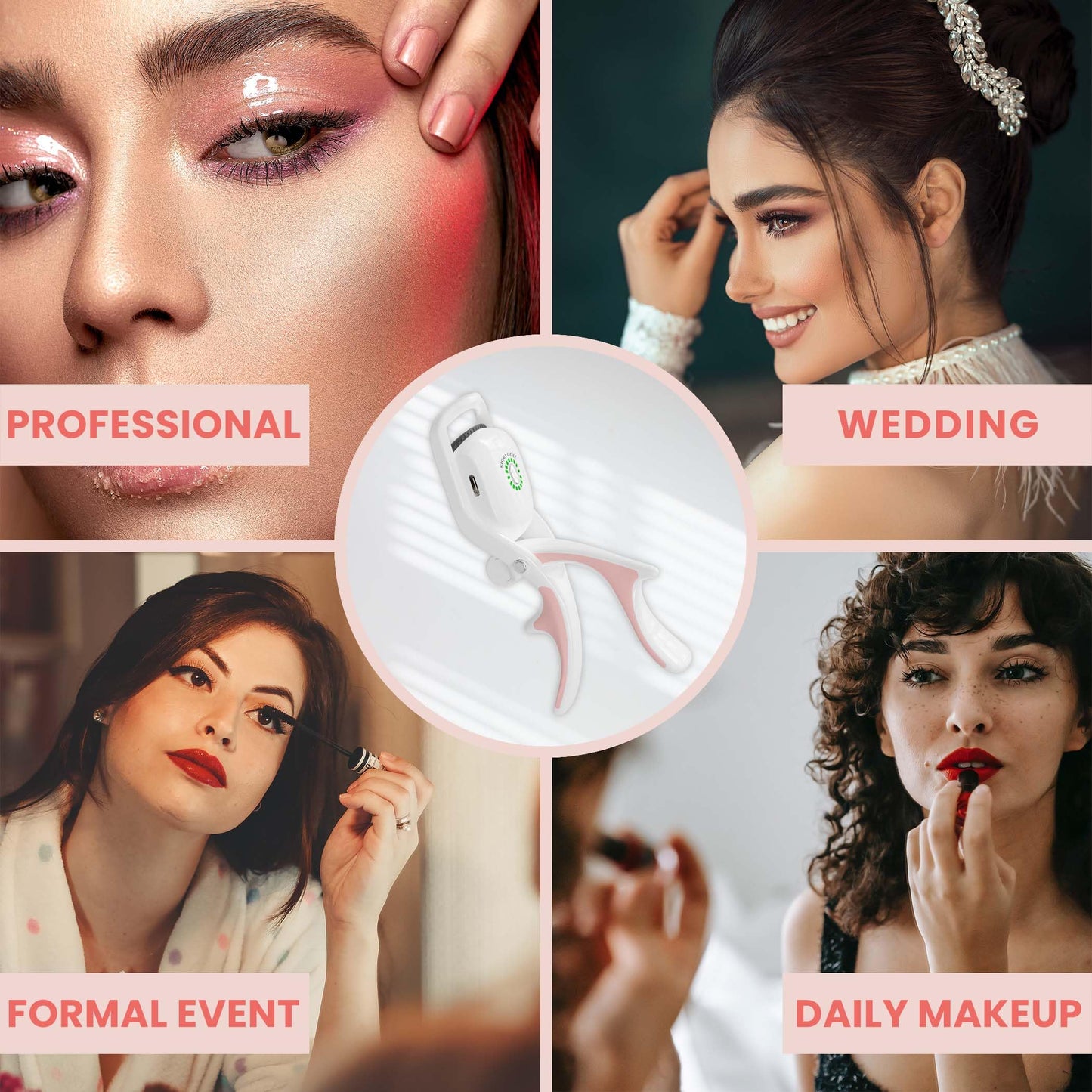 KIARYUOLL Electric Heated Eyelash Curler Kit Hot Lash Therapy Professional Eyelash Tools Battery Powered Lash Lifter Rechargeable Clamp for Various Eye Types Plastic Material (Colour White)