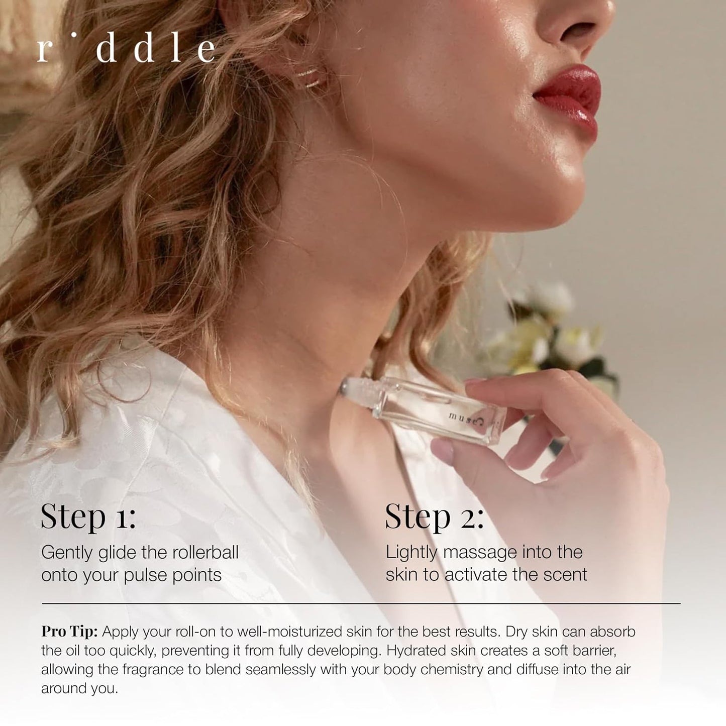 Riddle Oil Muse Roll-On Fragrance - Fruity Citrus Floral Perfume for Women | Mini Rollerball with Coconut, Peony, Magnolia, Bergamot, Sandalwood, Amber