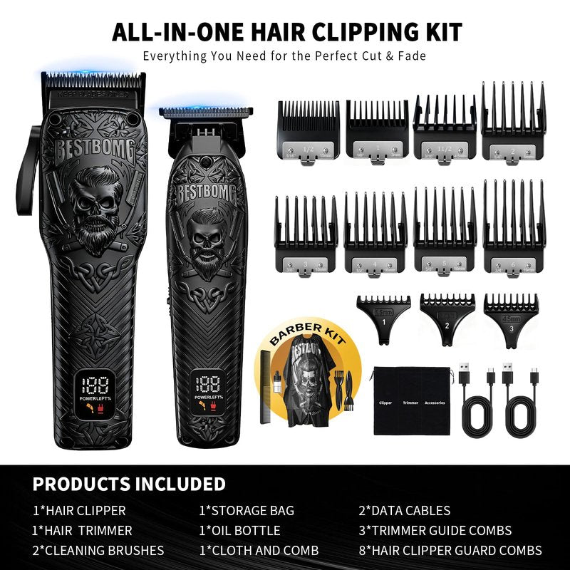 BESTBOMG Professional Cordless Mens Hair Clippers & Beard Trimmer Kits & Sets,Metal Hair Clippers Cutting Grooming Kit with Long Battery Life for Family Barber Use (Black)