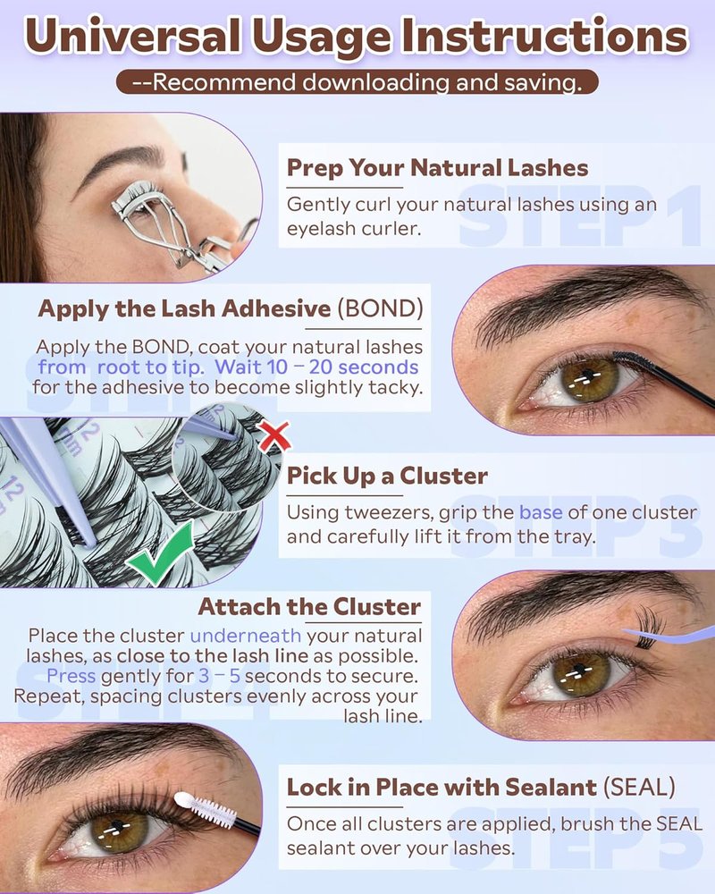 Wispy Lash Clusters Kit - Natural Eyelash Extensions 10-16mm CC Curve | DIY Application