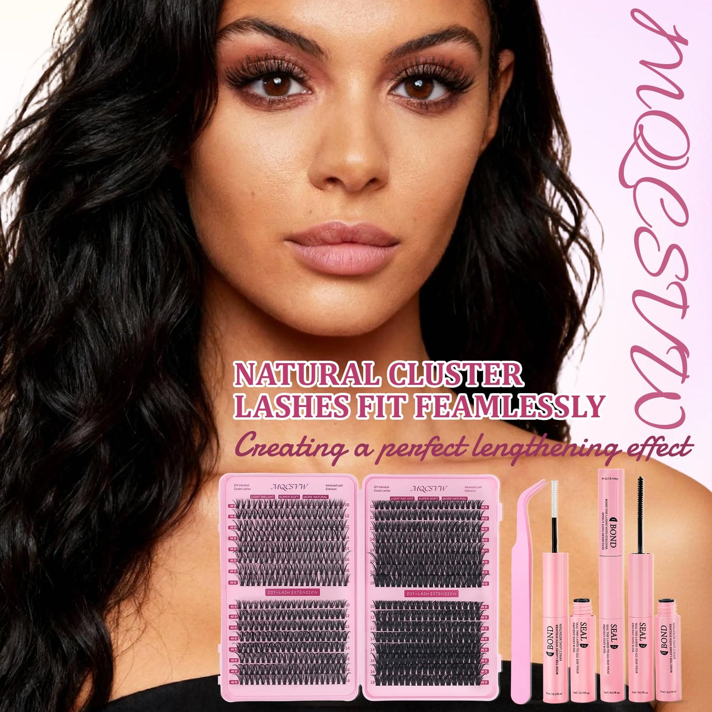 Lash Clusters Kit 624Pcs Cluster Eyelash Extensions, 30D+40D+50D+80D Natural Wispy False Eyelashes DIY 9-16mm Individual Lashes D Curl, with Lash Bond and Seal Tweezers Brush for Party Use