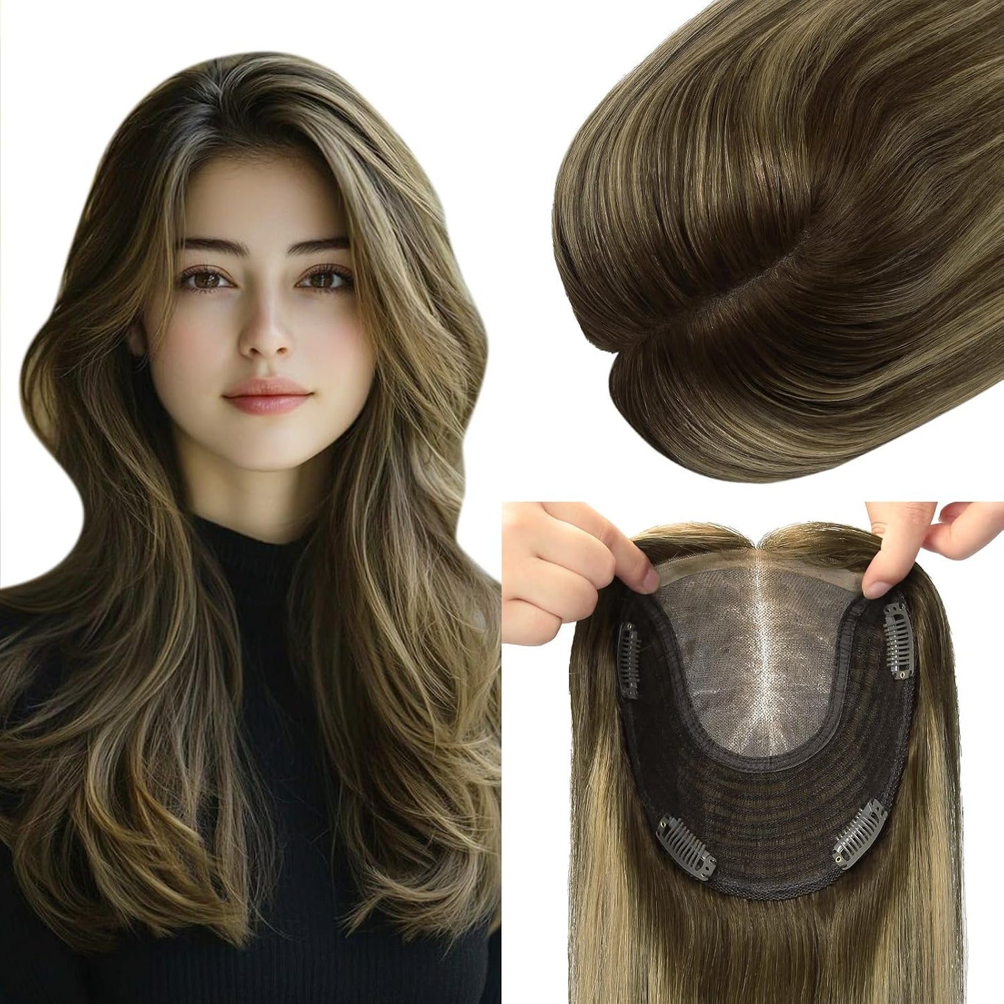 Real Human Hair Toppers for Women - Thinning Crown Solution | 6x7 Inch, 150 Density, 14 Inch Platinum Blonde