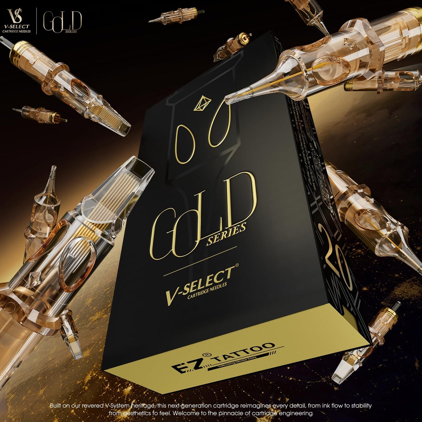EZ Tattoo Cartridge Needles - 20Pcs Gold Outer Layer Titanium Core Needle Cartridge #12 (7RL) 0.35mm Standard Round Liner for Tattoo Gun Machine - V Select Gold Series