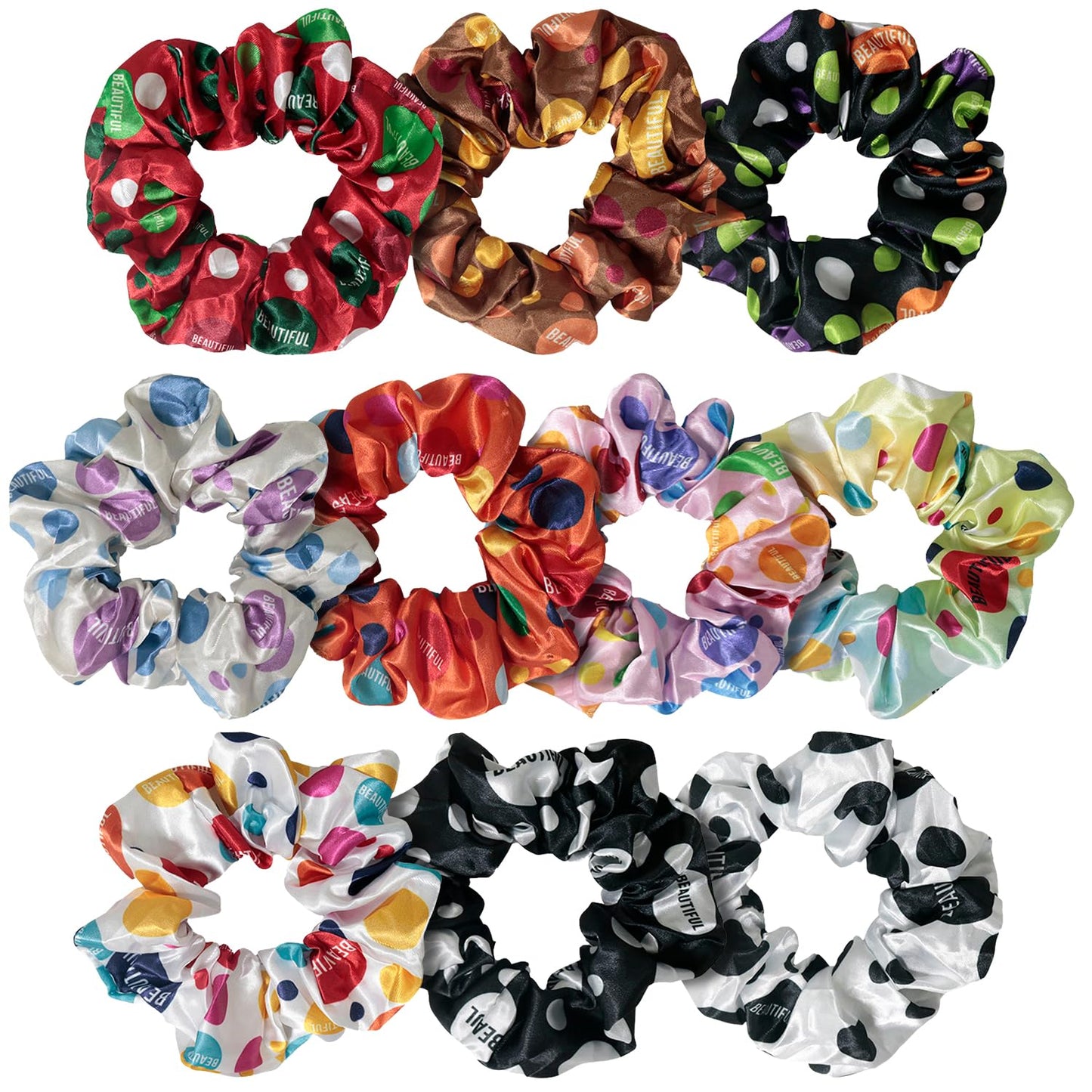 Cute Design Scrunchies - Elastic Hair Ties for All Hair Types | XL Soft Ponytail Set with Ribbon