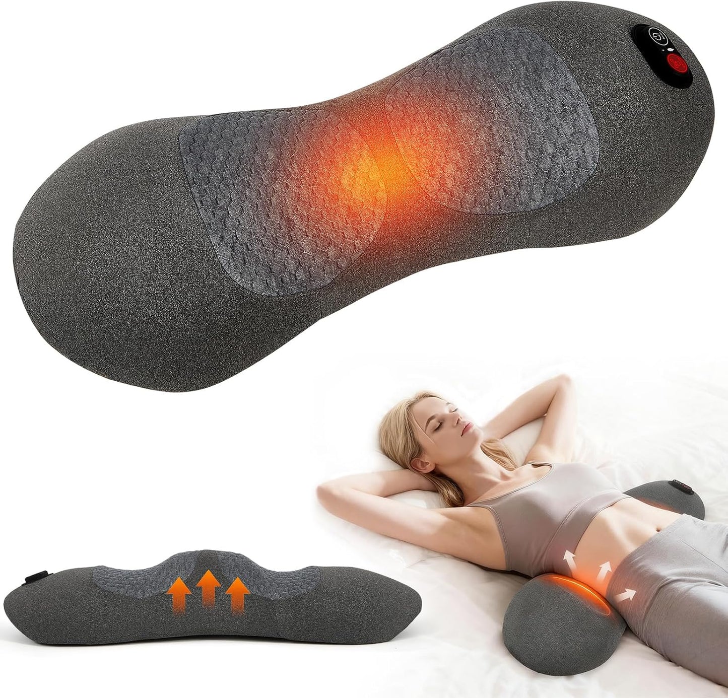 Triple Fusion Back Massager - Smooth Spine Pain Relief Device with Heat | Deep Tissue for Sciatica & Lower Back Pain