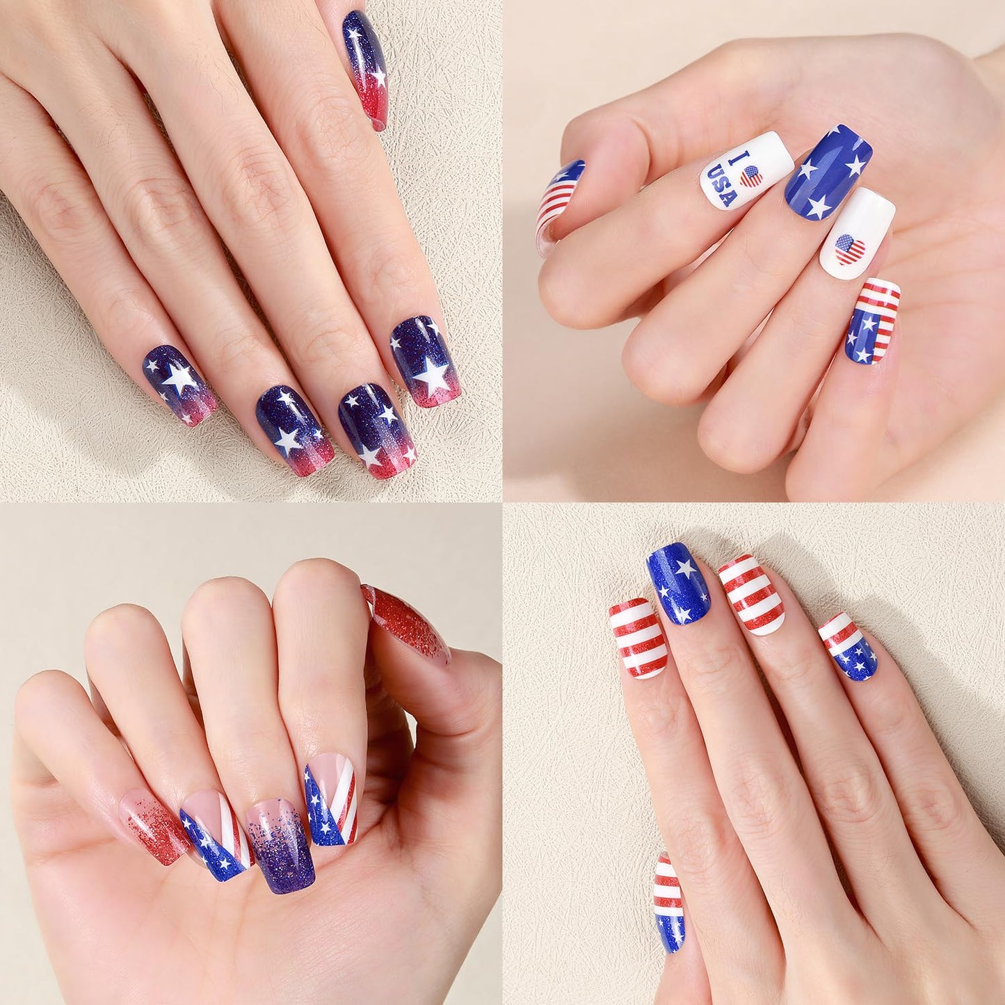 4 Sheets 4th of July Gel Nail Stickers American Flag Nail Wraps Stickers American Memorial Day Nail Polish Strips Star Full Wrap Nail Strips Independence Day Nails Supply for Women Manicure DIY Decor