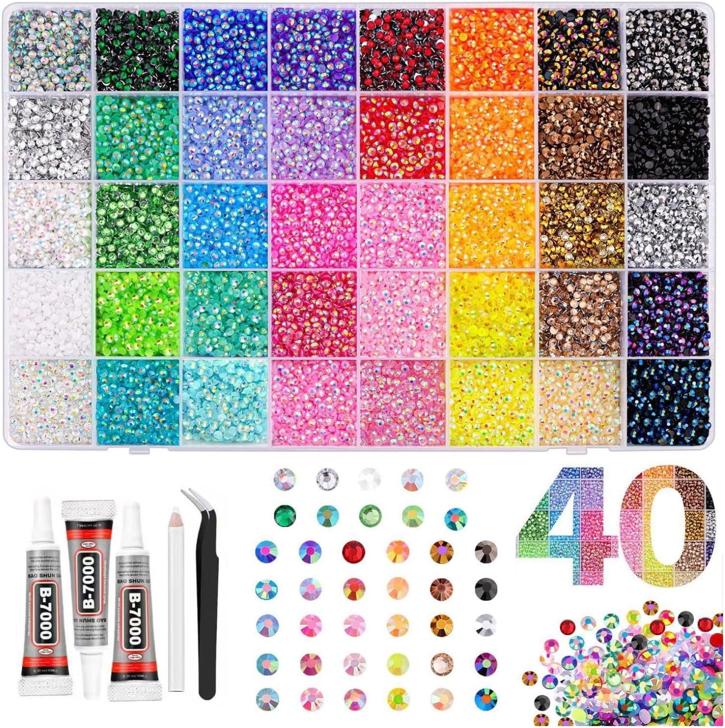 Bedazzler Kit - 3mm Rhinestones & Tools for DIY Projects | 24 Colors, Glue & Pen Included