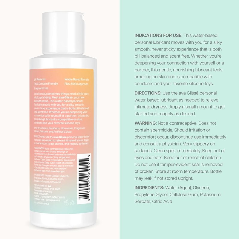 Ava Premium Water-Based Personal Lubricant - Long-Lasting, pH-Balanced & Toy-Safe Lube for Couples | 4 oz Bottle