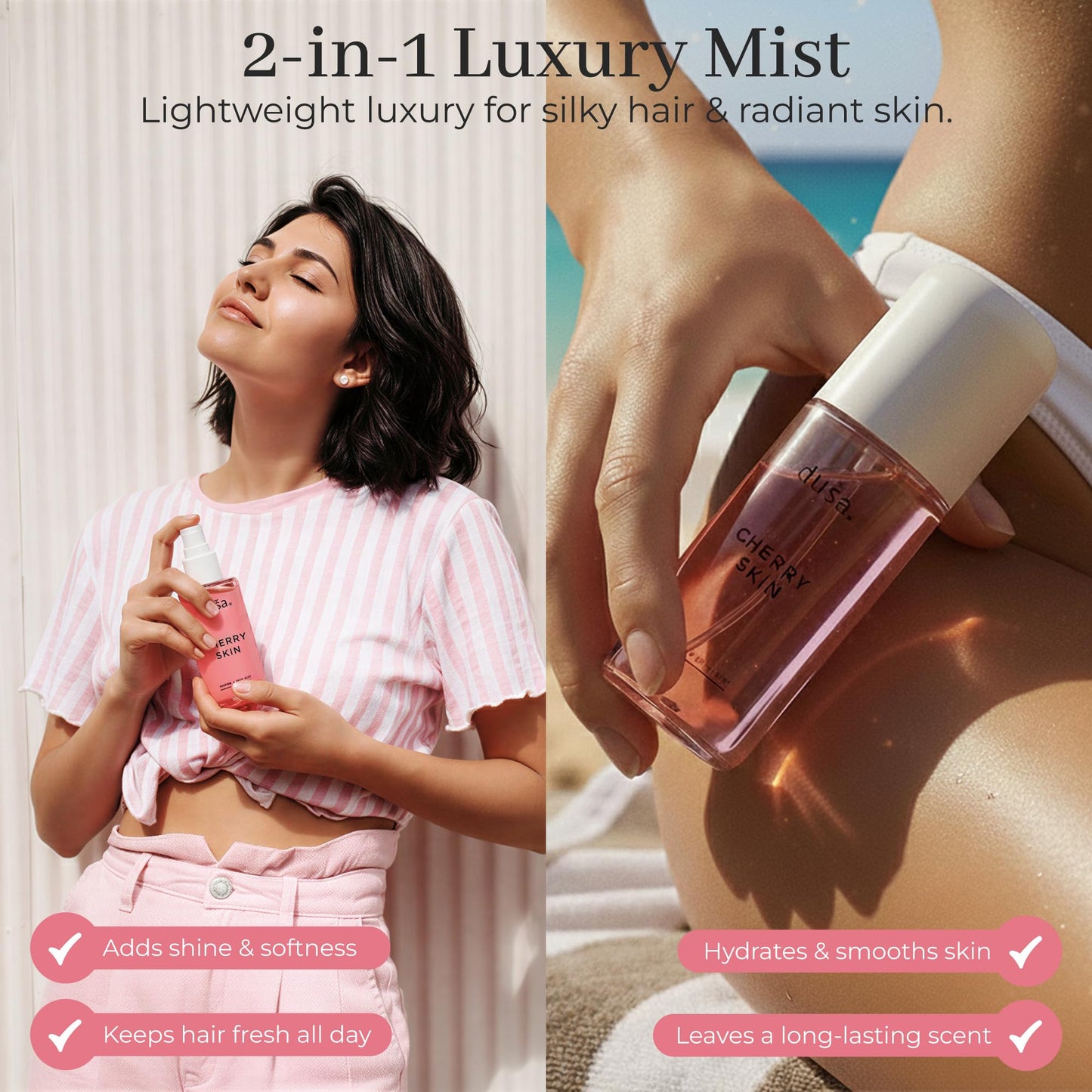DUSA Cherry Skin Hair Perfume & Body Mist for Women – Long Lasting Body and Hair Mist, Vacation Spray & Perfume para el Cabello de Mujer with Nourishing Oil, 100 ml