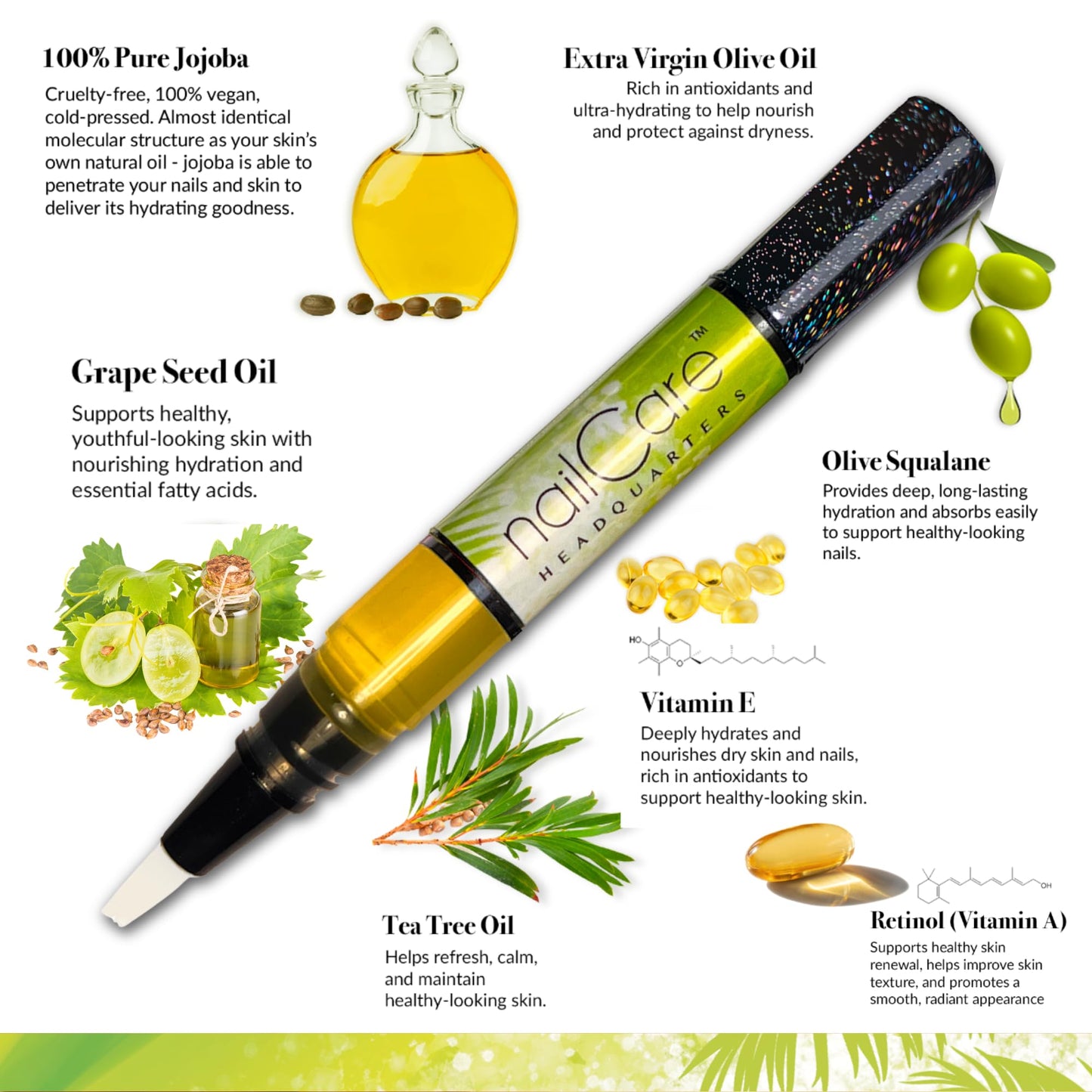 Nail Care Headquarters Simply Pure Cuticle Oil Pen for Nails - Nail Strengthener & Growth Oil and Serum for Damaged Nails, Hangnails w/Jojoba cuticle oil—Coconut Lime Verbena Fragrance