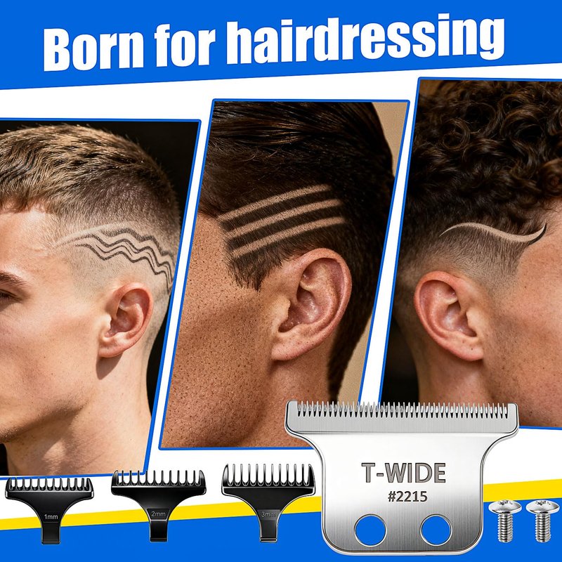 2215 Replacement T Wide Blades Compatible with Wahl 5 Star Detailer Li Trimmer(8081) and (8171) - Adjustable Stainless-steel Zero-Gap Trimmer Blade ((2pcs -silver)