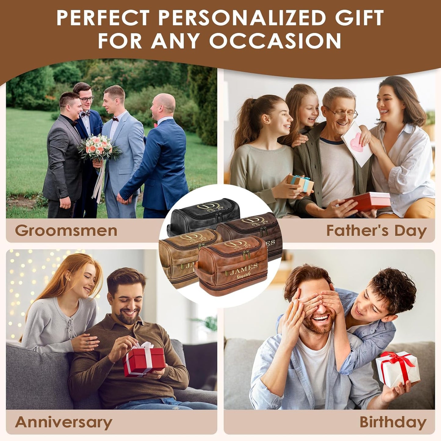 Personalized Toiletry Bag - Custom Engraved Leather Travel Kit | Waterproof Shaving Bag for Men, Great Gift for Dad, Husband, Groomsmen
