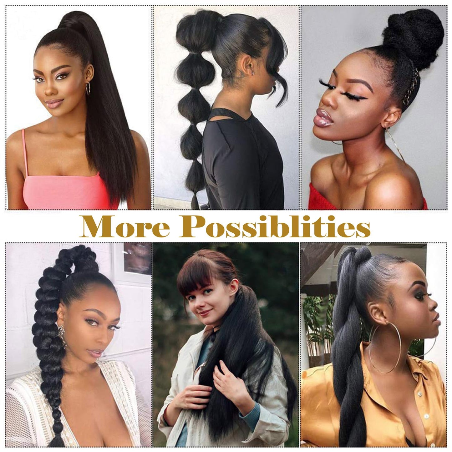 UAmy hair Grey Yaki Straight Drawstring Ponytail for Women 16inch Salt and Pepper Yaki Pony Tail Clip in Hairpiece Shoulder Length Synthetic Kinky Straight Ponytail hair Extension(T1B/Gray)