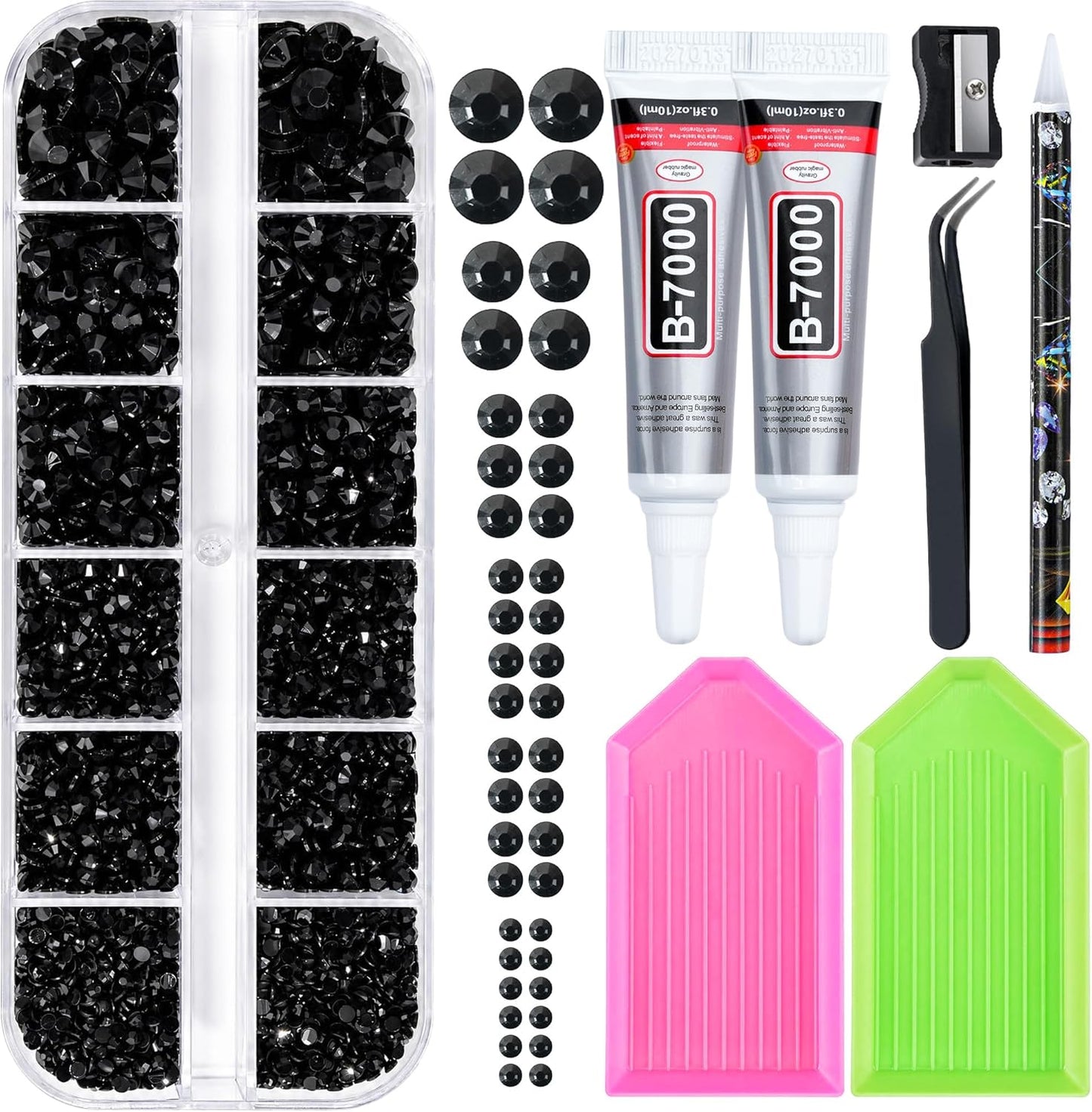 Resin Jelly Rhinestones Kit - 35,000 Multicolor 3mm Flatback Gems + 4 B7000 Jewelry Glue & Tools | DIY Arts & Crafts Set