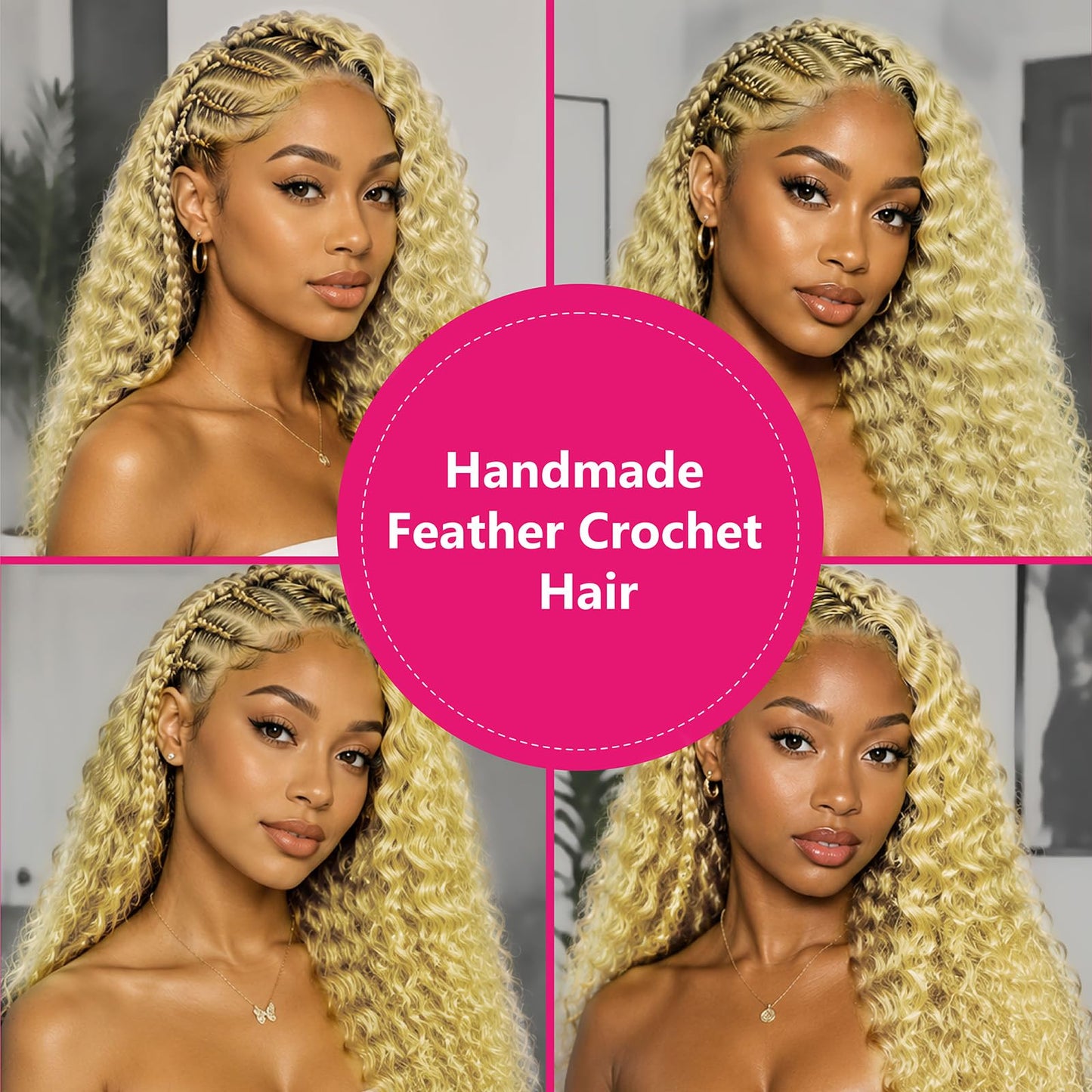 613 Blonde Pre-Separated Human Crochet Hair Deep Wave Curly Miracle Knots Crochet 14 Inch 60g Blonde #613 Knotless Feather Invisible 100% Human Crochet Braiding Hair Extensions for Black Women