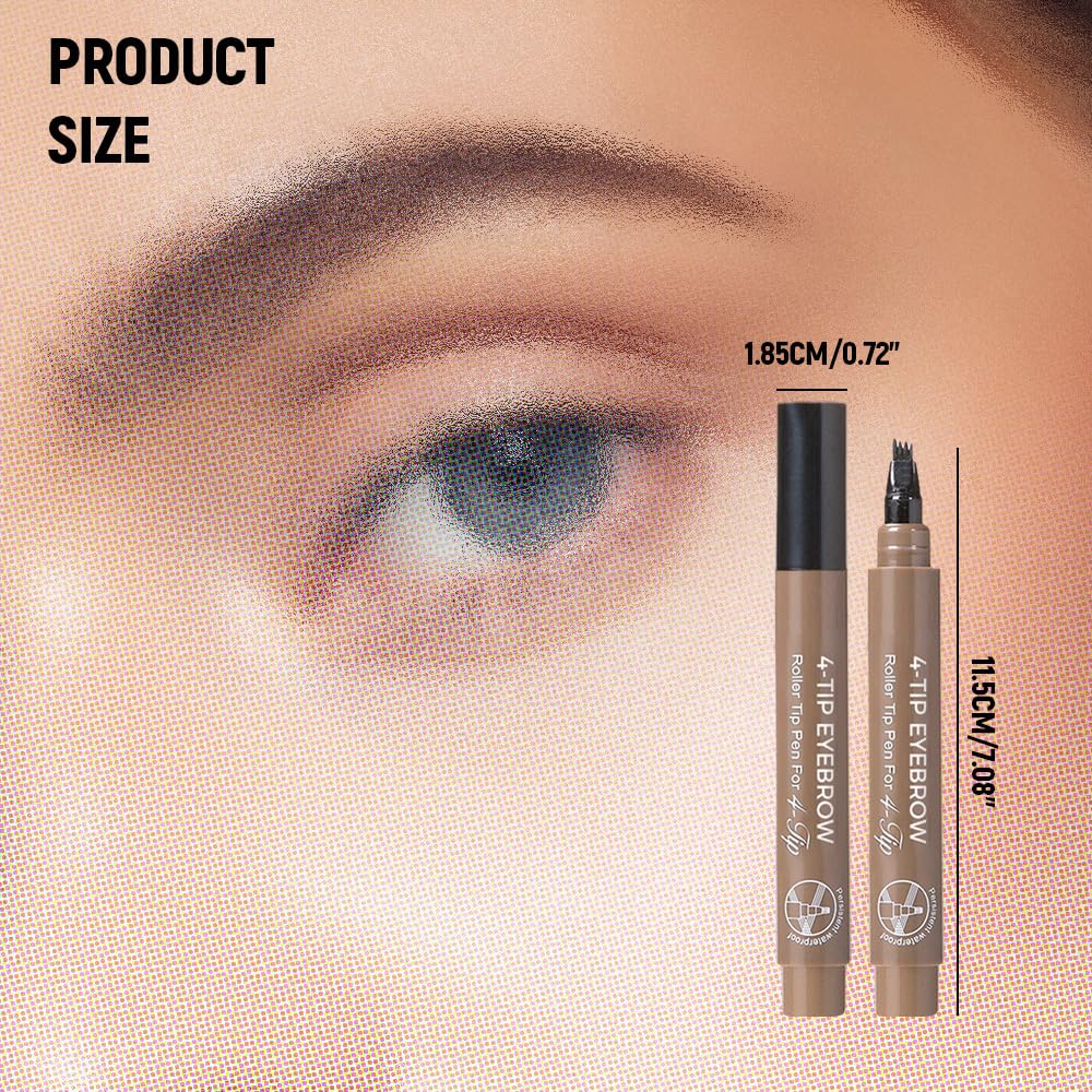 2PCS Microblading Eyebrow Pencils, 2026 Upgraded 4 Tipped 3D Waterproof Brow Pencil with Micro-Fork Tip Magic Eyebrow Contouring Pencil Brush for Women Natural Makeup (Light Brown)