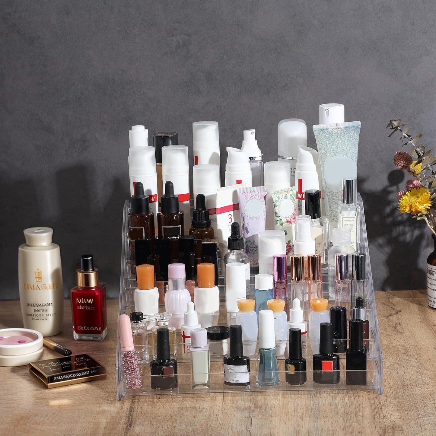 Acrylic Nail Polish Organizer - 84 Bottles, 7 Layers | Sunglass & Eyeglass Display Rack, Clear (2 Pack)