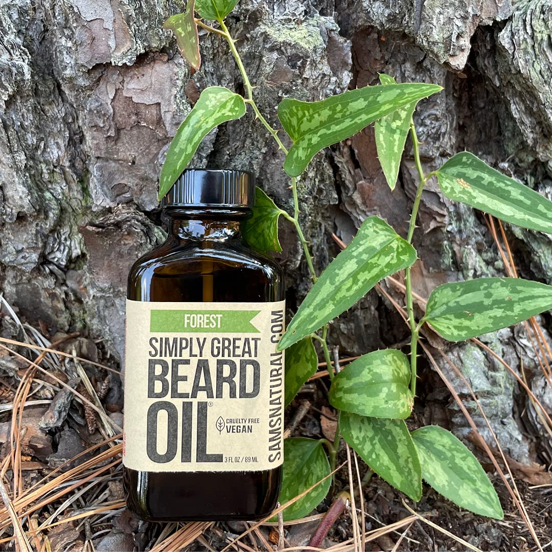 Simply Great Beard Oil - FOREST Scented - Holiday Gifts - Stocking Stuffers - Beard Conditioner - 3 Oz - Easy Applicator - Natural - Vegan and Cruelty Free Care for Beards - Gifts for Men with Beards