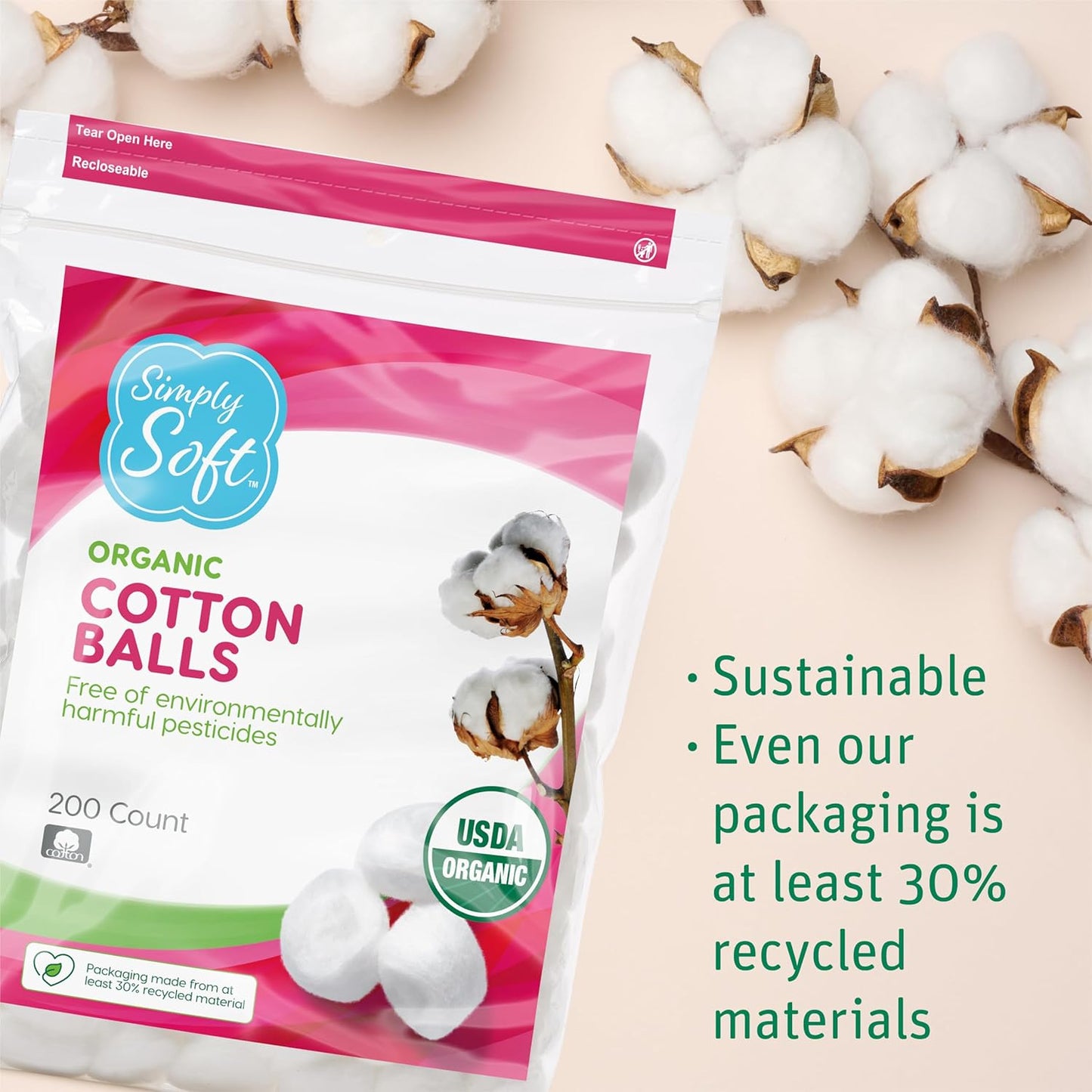 Premium Organic Cotton Balls - 600 Count | Hypoallergenic, Soft & Absorbent for Beauty & Skin Care