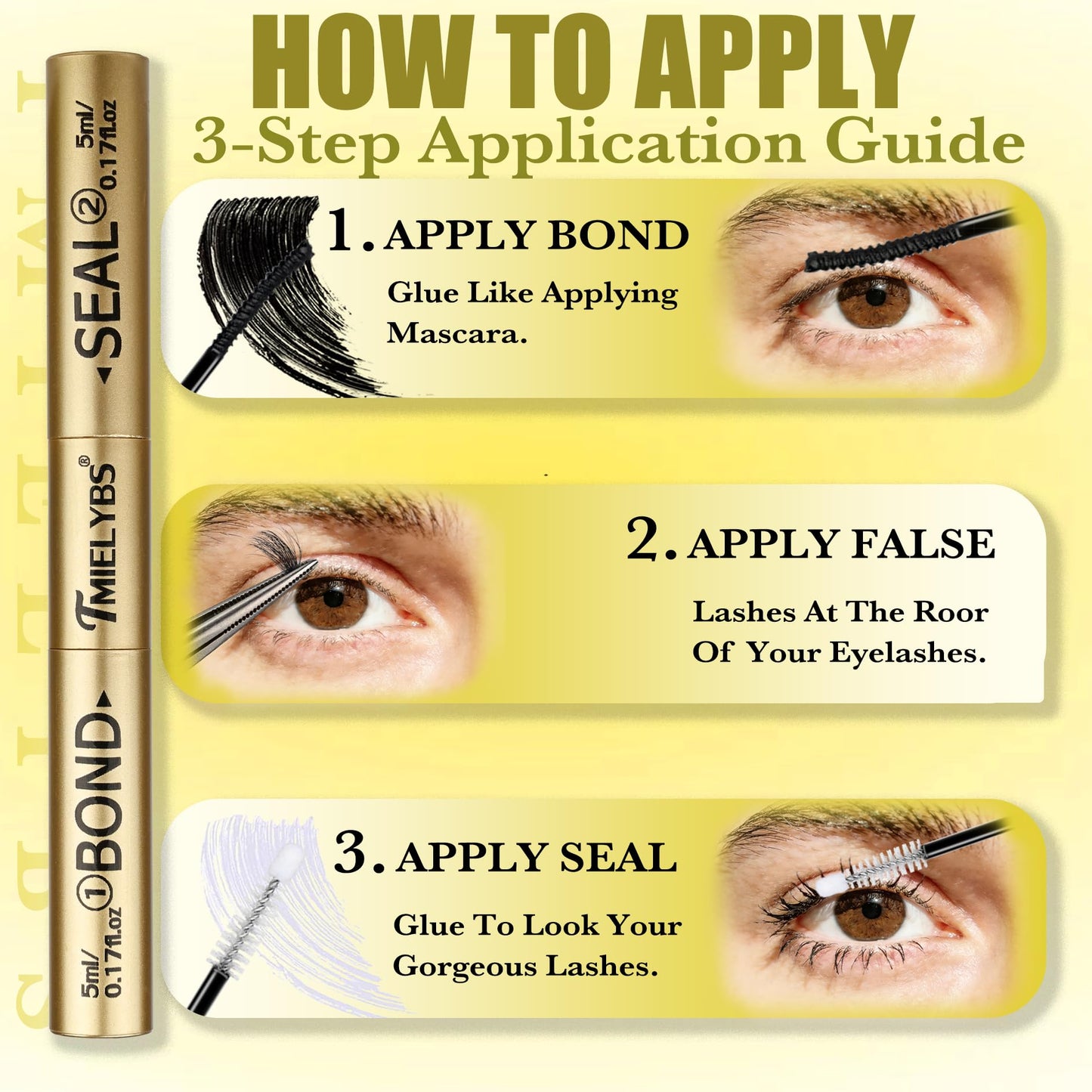Lash Bond and Seal - Waterproof Lash Cluster Glue, 2-in-1 Strong Hold & Sealant for 72Hrs, Upgraded Long Lasting & Non-Irritating DIY Eyelash Extension at Home, by TMIELYBS (Black Bond,10ML)