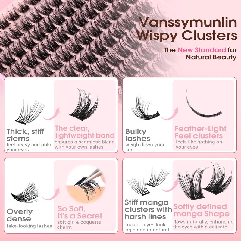 Spider Lashes Natural Wispy Lash Clusters Kit - Fluffy C-Curl Eyelash Extensions 8-16MM