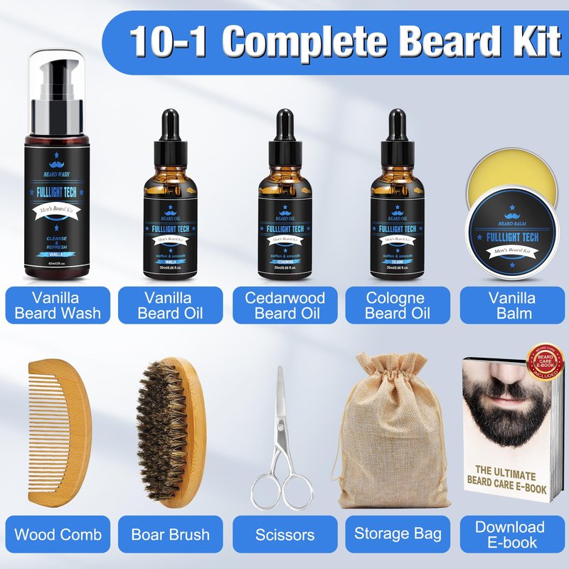 Husband Birthday Gifts,Beard Kit Includes 3 Scented Beard Oil,Vanilla Beard Shampoo & Balm, Brush, Comb,Scissors,Beard Care & Grooming Men Christmas Stocking Stuffers Gifts for Men Him Dad Boyfriend