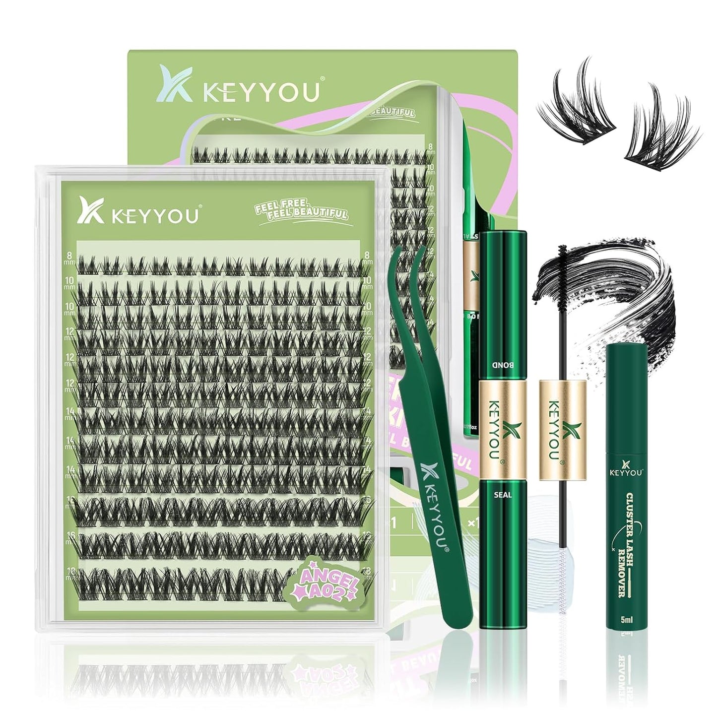 KEYYOU 3D Eyelash Clusters - 280pcs Wispy Volume Lashes | 80D D Curl, 9-18mm Mix