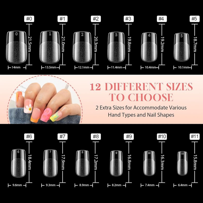 Short Square Gel Nail Tips - 312pcs Soft Gel Fake Nails for Full Cover Acrylic | 12 Sizes for DIY or Salon Use