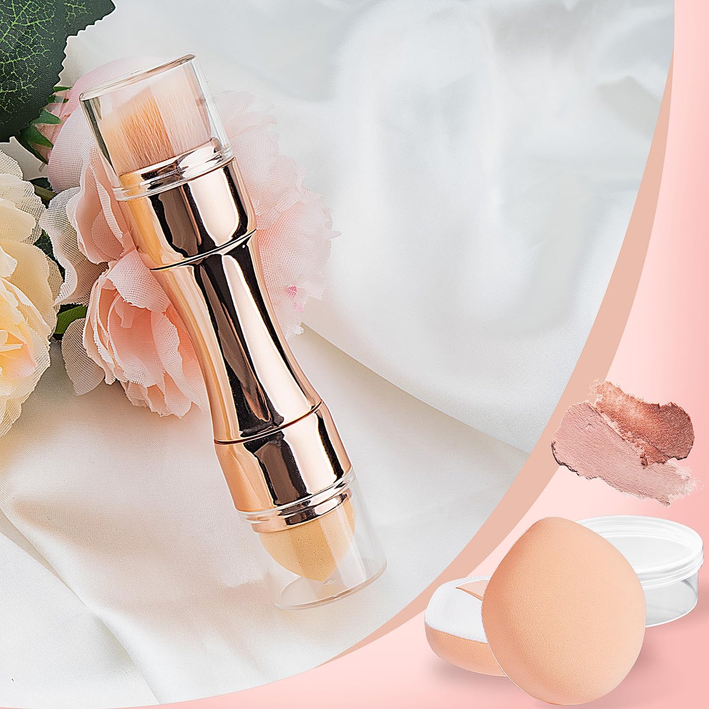 kullder 4-in-1 Makeup Brush Travel Makeup Brush set Dual Ended Mini Makeup Brush Pen Foundation Powder Concealer Shadow Blush Makeup Brushes with Sponge Puff Womens Gift Idea for Beauty Lover